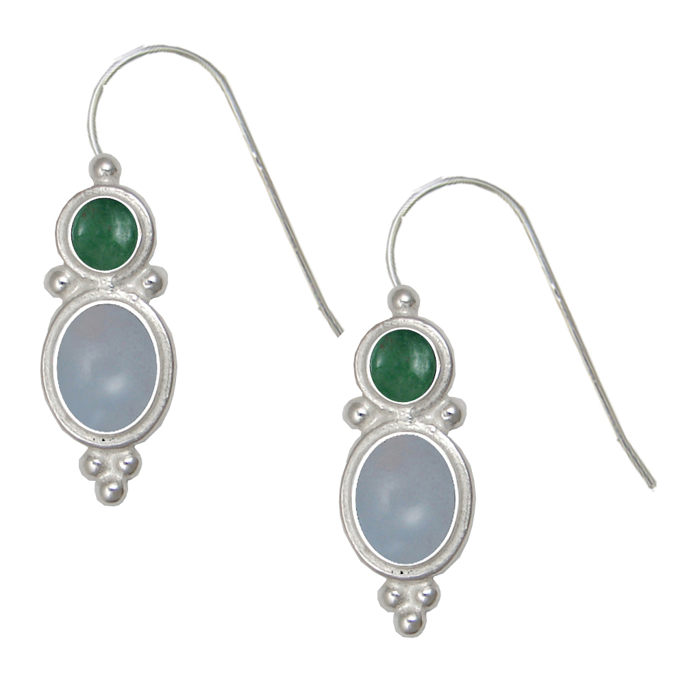 Sterling Silver Drop Dangle Earrings Chalcedony And Jade